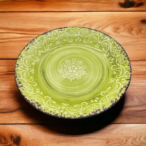 TL Molino Melamine 14” Serving Bowl Lime Green Scroll Tuscan Medallion